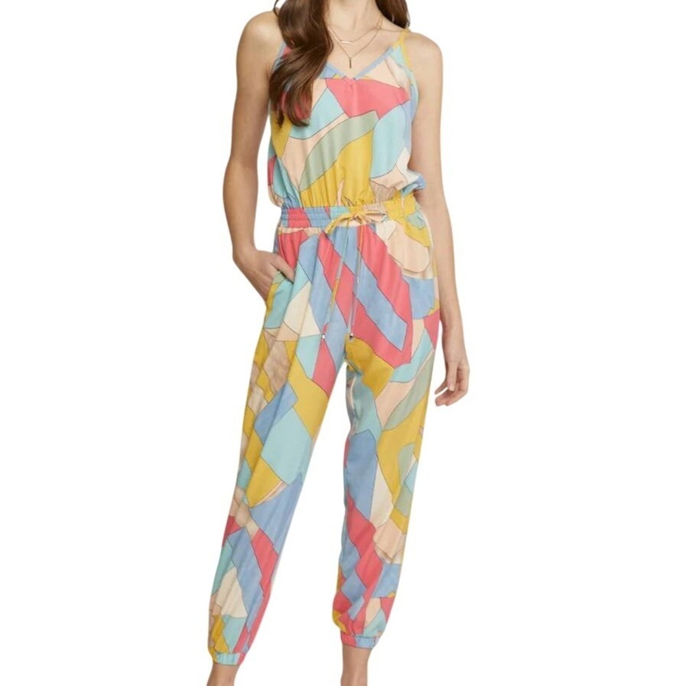 Entro Tank Jogger Jumpsuit M Geometric Multi Color Maximalism Statement retro